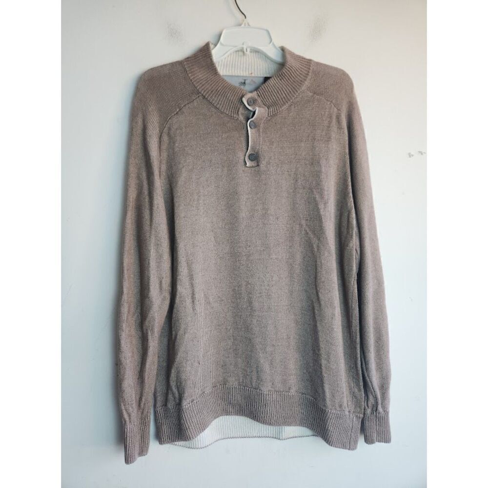 Raffi "Pure Linen" Men Brown Taupe 100% Linen Pullover Knit Sweater size Large